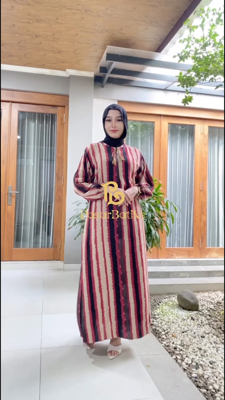 Gamis rayon bergaris merah Pasar Batiks